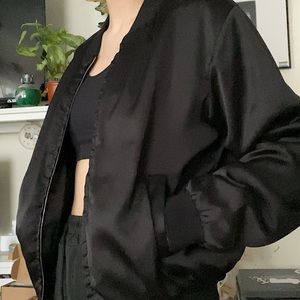 Brandy Melville Black Silk Bomber Jacket
